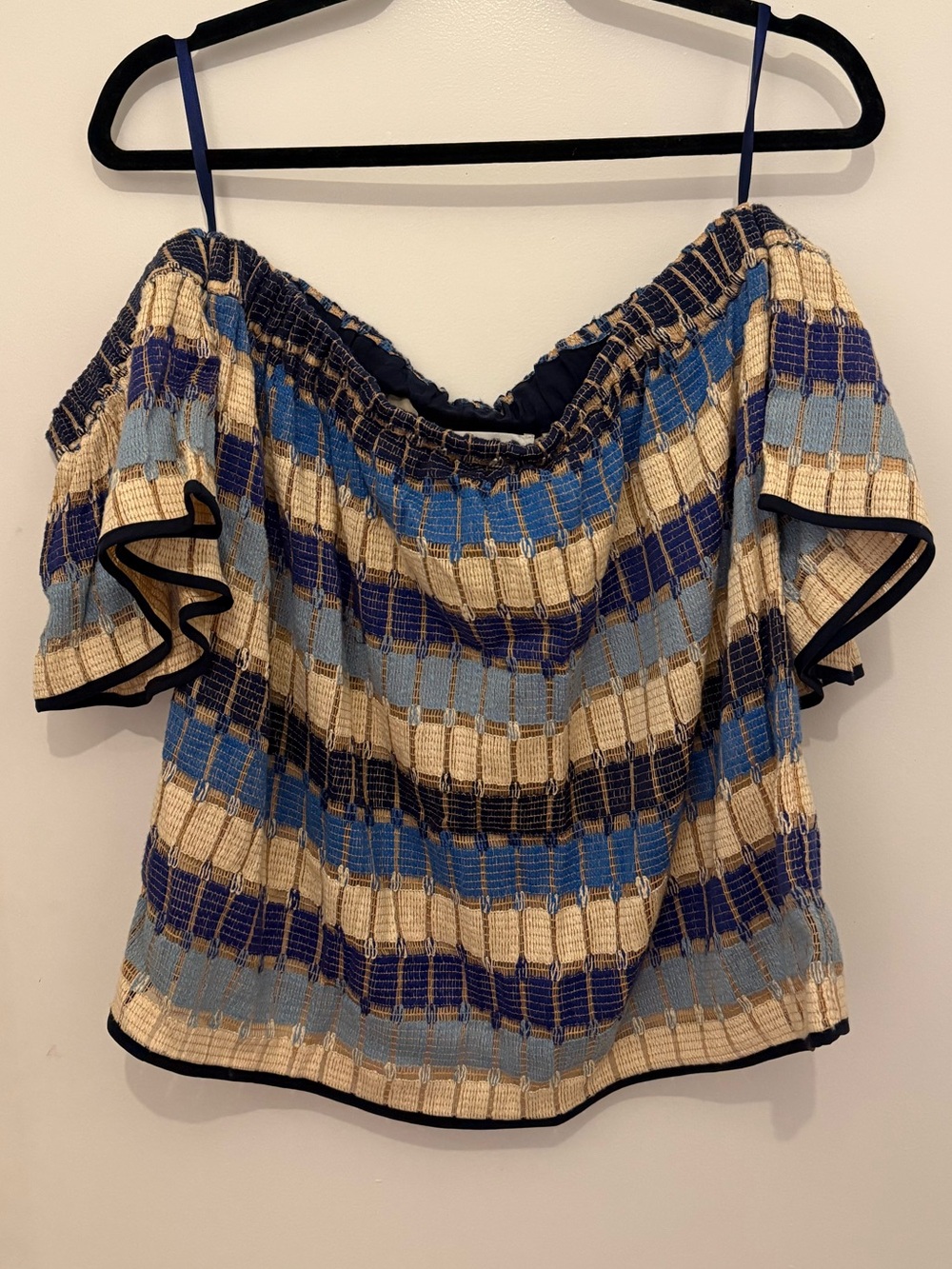Milly Striped Off-Shoulder Camisole in Blue, Navy and Cream